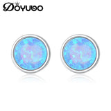 Lovely Opal Stud Earrings 925 Sterling Silver Circle Women Party Jewelry