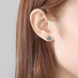 Lovely Opal Stud Earrings 925 Sterling Silver Circle Women Party Jewelry