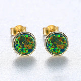 Lovely Opal Stud Earrings 925 Sterling Silver Circle Women Party Jewelry