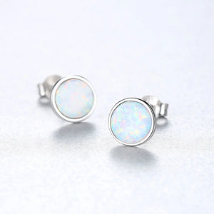 Lovely Opal Stud Earrings 925 Sterling Silver Circle Women Party Jewelry