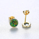 Lovely Opal Stud Earrings 925 Sterling Silver Circle Women Party Jewelry