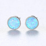 Lovely Opal Stud Earrings 925 Sterling Silver Circle Women Party Jewelry