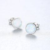 Lovely Opal Stud Earrings 925 Sterling Silver Circle Women Party Jewelry