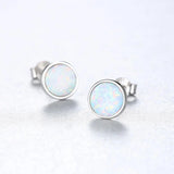 Lovely Opal Stud Earrings 925 Sterling Silver Circle Women Party Jewelry