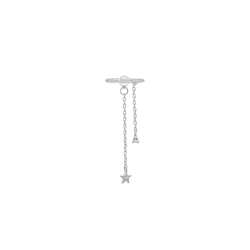 925 Silver Chain Piercing Ear Clips CZ Rock Punk