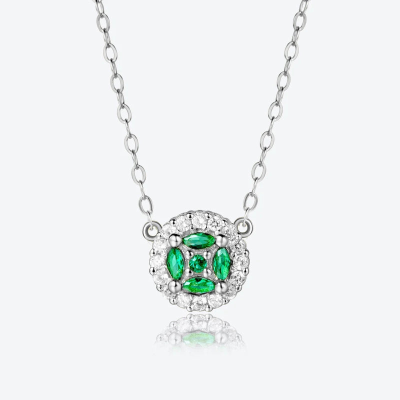 925 Silver Emerald Pendant Long Necklace Party Wedding Jewels