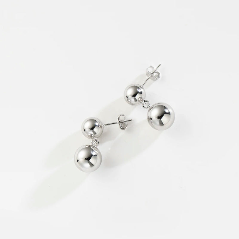 925 Sterling Silver Hollow Ball Silver Drop Earring Women Rock Punk Fine Jewelry