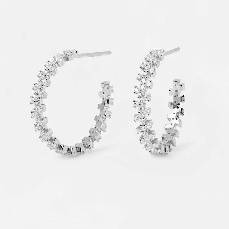 925 Silver 20mm Zircon CZ Hoops Earrings Big Circle Wedding Jewelry
