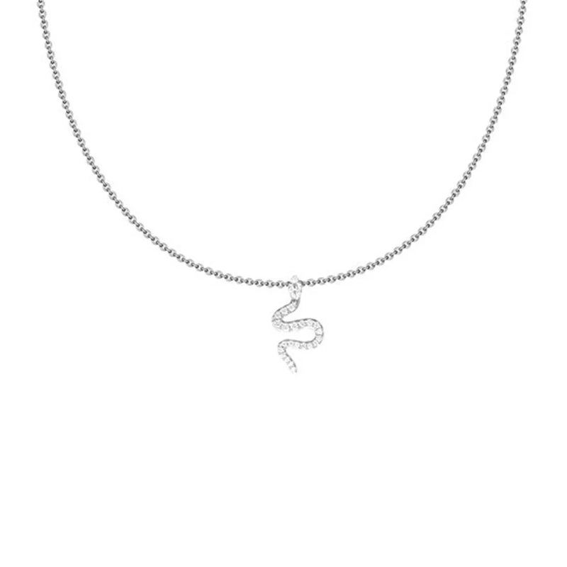 925 Silver Snake Choker Necklace Crystal CZ