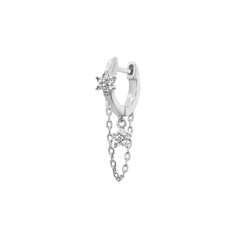 925 Silver Clear Flower Moonlight Chain Drop Earring Piercing Women Wedding