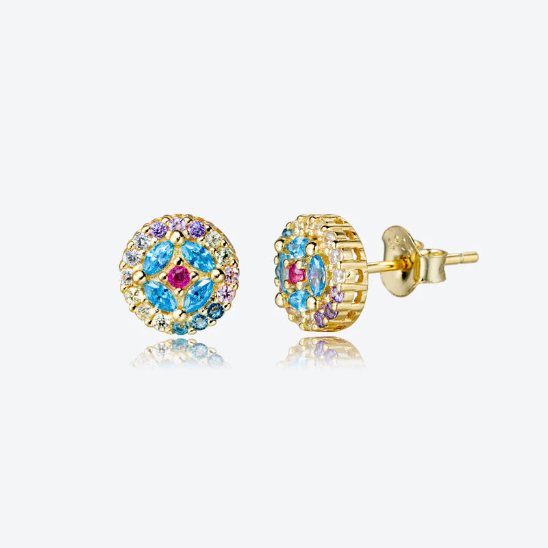 925 Sterling Silver Flower Rainbow CZ Stud Earring Piercing Wedding