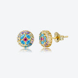 925 Sterling Silver Flower Rainbow CZ Stud Earring Piercing Wedding