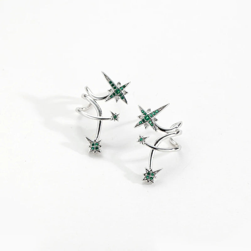 925 Silver Green CZ Circle Cuff Earring Clips Women Jewelry