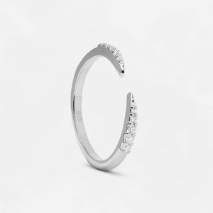 DPLAOPA 925 Silver CZ Flower Line Ring Women Rock Punk Fine Jewelry