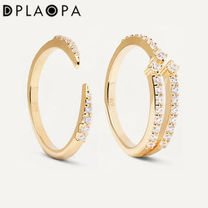 DPLAOPA 925 Silver CZ Flower Line Ring Women Rock Punk Fine Jewelry