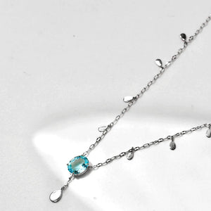 925 Sterling Silver Oval Pear Choker Drop Long Chain Necklace Women Wedding Gift