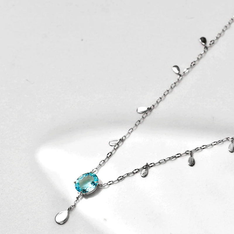 925 Sterling Silver Oval Pear Choker Drop Long Chain Necklace Women Wedding Gift