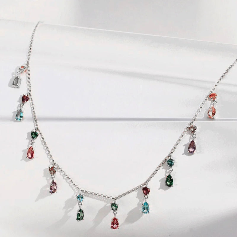 DPLAOPA 925 Silver Pearl Rainbow CZ Choker Necklace Women Wedding Jewelry