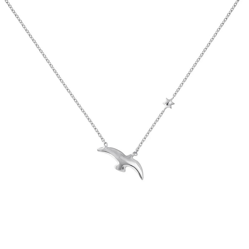 DPLAOPA Silver Bird & Star Necklace Long Chain Women Wedding Jewelry