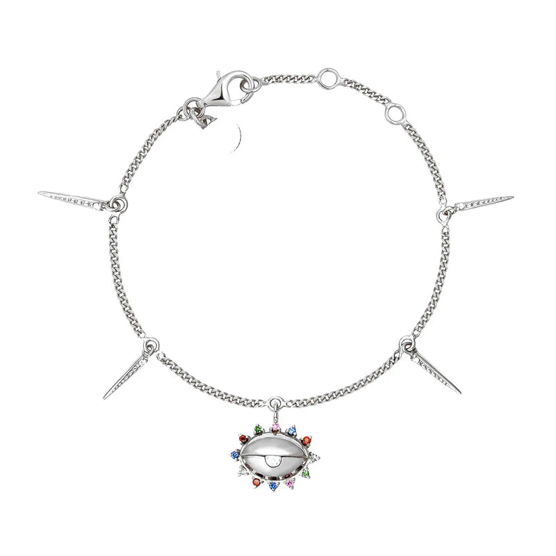 925 Silver Rainbow CZ Eye Motif Bracelet for Women