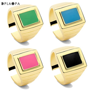 925 Silver Rainbow Enamel Green Signet Rings Gube Pink Women Punk Jewelry