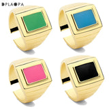 925 Silver Rainbow Enamel Green Signet Rings Gube Pink Women Punk Jewelry