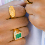 925 Silver Rainbow Enamel Green Signet Rings Gube Pink Women Punk Jewelry