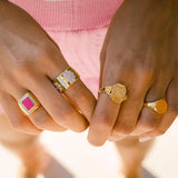 925 Silver Rainbow Enamel Green Signet Rings Gube Pink Women Punk Jewelry