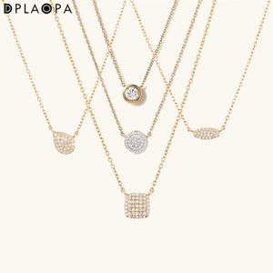 925 Silver Trillion CZ Zircon Necklace Women Coins Jewelry
