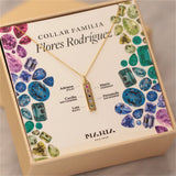 925 Silver Square Rainbow Gems Months Pendant Long Chain Necklace Women