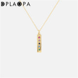 925 Silver Square Rainbow Gems Months Pendant Long Chain Necklace Women