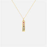925 Silver Square Rainbow Gems Months Pendant Long Chain Necklace Women