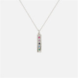 925 Silver Square Rainbow Gems Months Pendant Long Chain Necklace Women