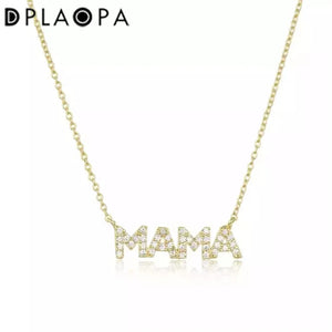 925 Silver MAMA Zircon CZ Necklace Chain Women Choker Collar
