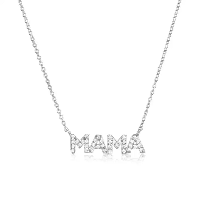 925 Silver MAMA Zircon CZ Necklace Chain Women Choker Collar