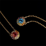 DPLAOPA 925 Silver Rainbow CZ Flower Pendant Red Jewels