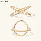 925 Silver CZ O X Ring Zircon Circle Cross Line Size Women Wedding Jewelry