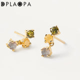 925 Sterling Silver Three Zircon Stud Earring Rock Punk Clips
