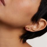 925 Sterling Silver Three Zircon Stud Earring Rock Punk Clips