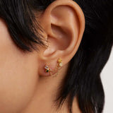 925 Silver Rainbow Chain Stud Earring Rock Punk Jewelry