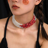 Blood Pattern Pearl Necklace PUNK Multi-layer Short Necklace