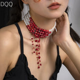 Blood Pattern Pearl Necklace PUNK Multi-layer Short Necklace