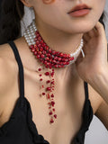 Blood Pattern Pearl Necklace PUNK Multi-layer Short Necklace