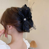 Bow Tie Ribbon Mesh Grab Clip Hair Claws