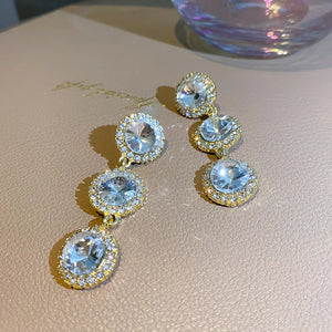 Rhinestone Hanging Earrings 925 Sterling Silver Needle