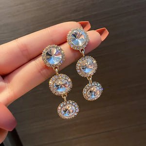 Rhinestone Hanging Earrings 925 Sterling Silver Needle