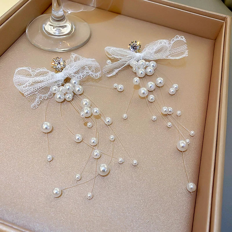 Pearl Pendants Earrings Rhinestone Lace Woman Earring Women Stud Dangle Jewelry