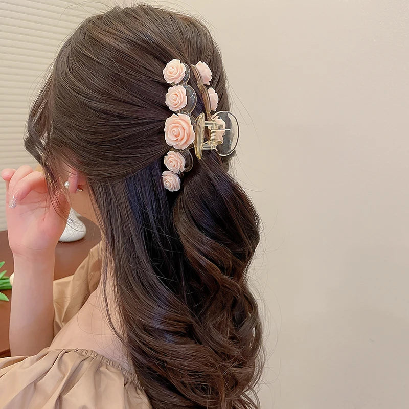 Romantic Rose Flower Hair Claws Vintage Acrylic Headdress