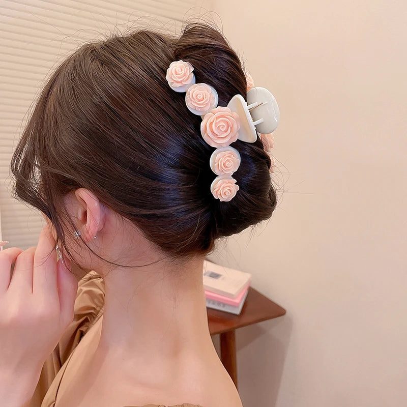 Romantic Rose Flower Hair Claws Vintage Acrylic Headdress