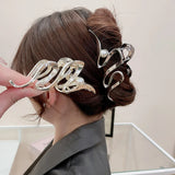 Geometric Snake Hair Claw - Rhinestone & Pearl Clip